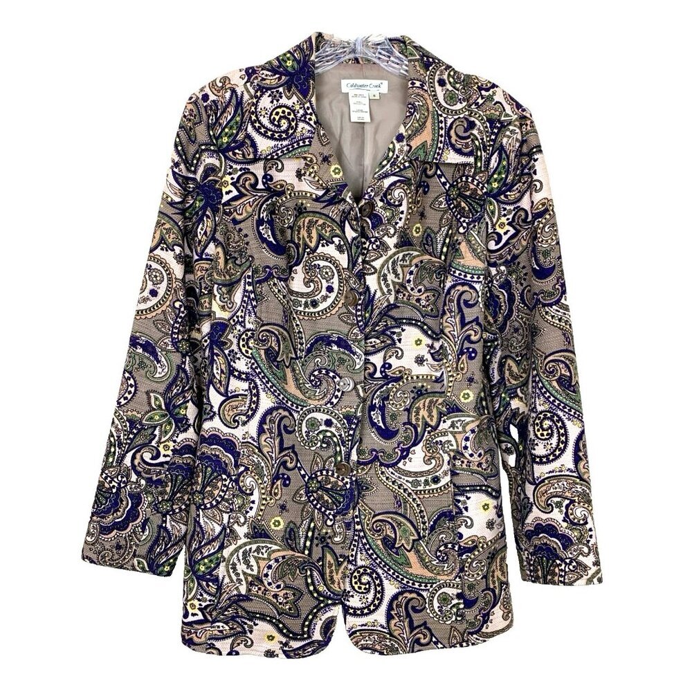 Coldwater Creek Womens S Blazer Coat Jacket Paisley Brown Work Office Topper
